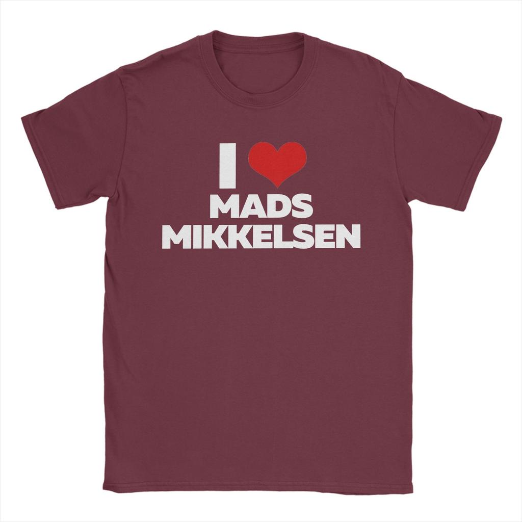 Funny I Love Mads Mikkelsen TShirts Unisex Round Collar Pure Cotton T Shirts Short Sleeve Tee Shirt 4XL 5XL Clothing