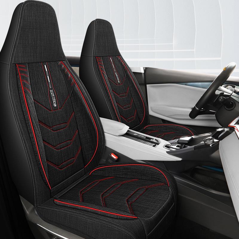 Universal All-Season Linen Car Seat Cushion - Breathable, Full Surround for Five-Seaters