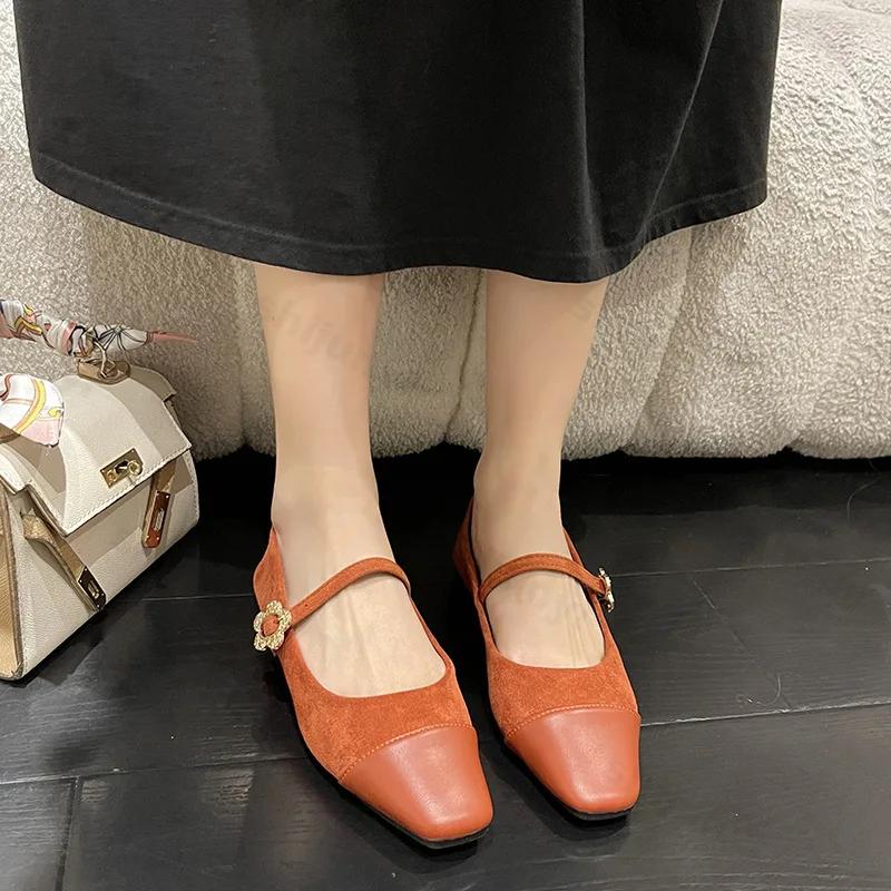 Women Flat Shoes Spring 2026 Designer Mary Jane Shoes Women's Elegant Square Toe Shoes Fashion Casual Dress Outdoor Ballerinas