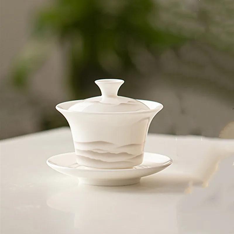 Mutton Fat Jade Biela Porcelánová Čajová Kanvica Ručne Vyrábaná Krása Kanvica Xishi Domáca Keramická Čajová Sitko Čínska Filtračná Čajová Súprava Gaiwan