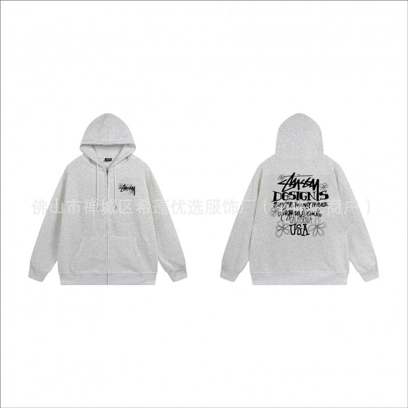 Hooded Zip-Up Sweatshirt Men Women Letter Print Loose Fit Casual Streetwear