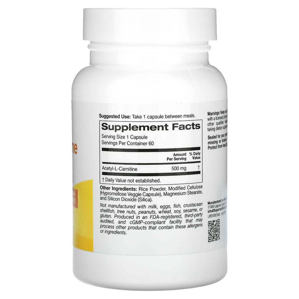 Acetyl-L-Carnitine, 500Mg, 60 Veggie Caps