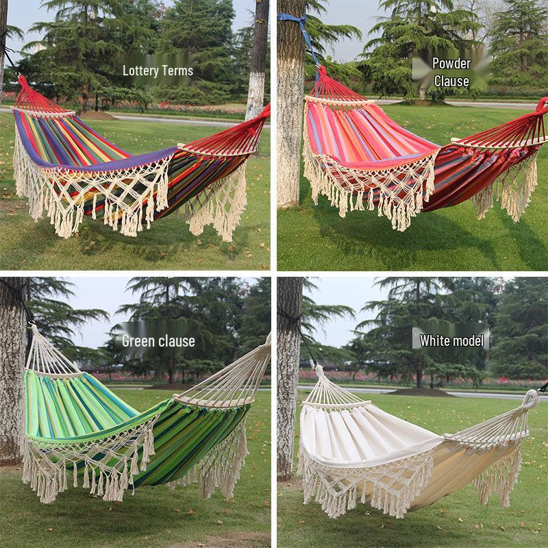 Bohemian Ethnic Princess Tassel Hammock - Anti-Rollover Canvas for Outdoor Use