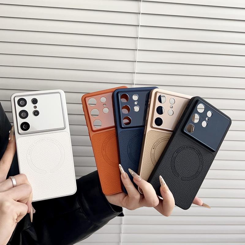 Magnetic For Magsafe Slim Leather Skin Case For Samsung S26 Ultra S25 FE S24 Plus Hybrid PU+PC Matte Shockproof Hard Cover Cases