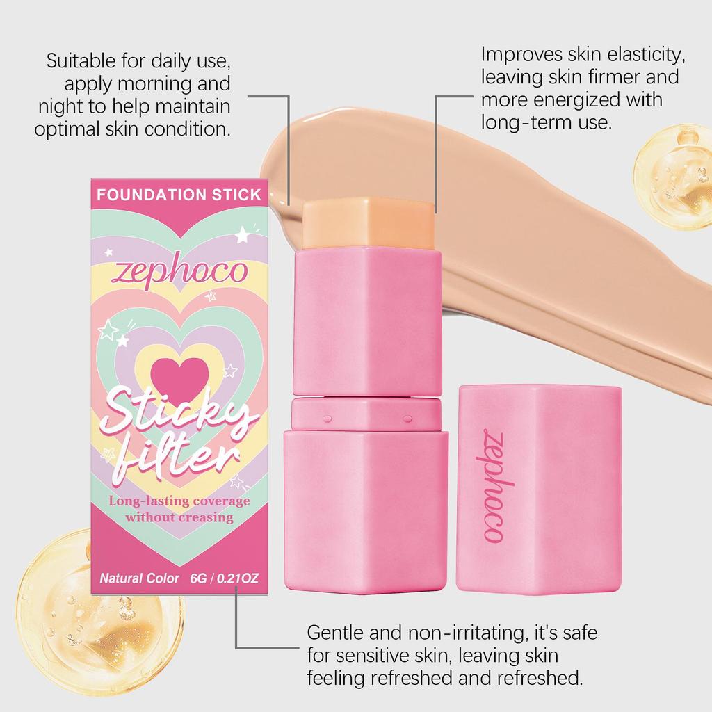 Zephoco Natural Color Concealing Foundation Stick: Lightweight, Long-Lasting, Hydrating for a Silky Smooth Makeup Look.