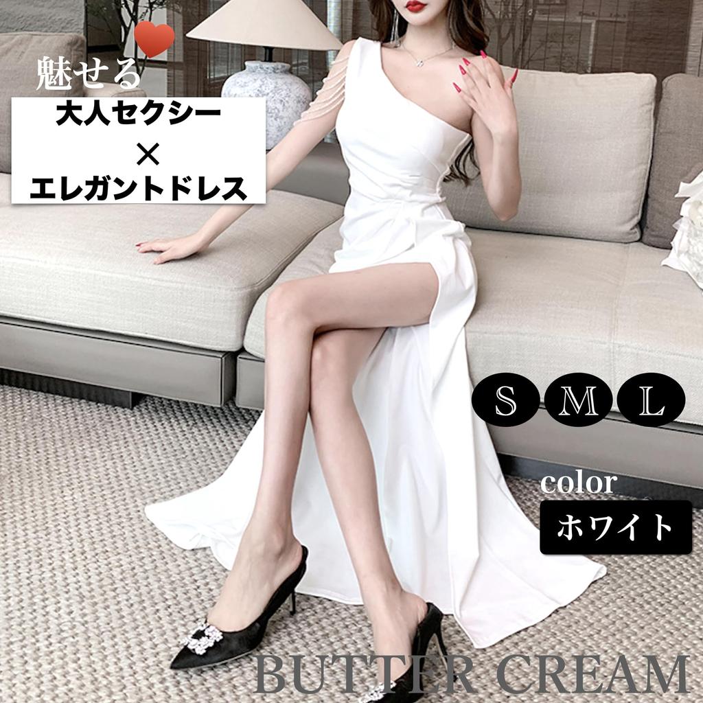Butter Cream Long Cabaret Sexy Mermaid Size M Women's Dress, Dress, One-Shoulder, Slit, Style, Hostess, Club, Party, Gorgeous, White, Spring, Summer,