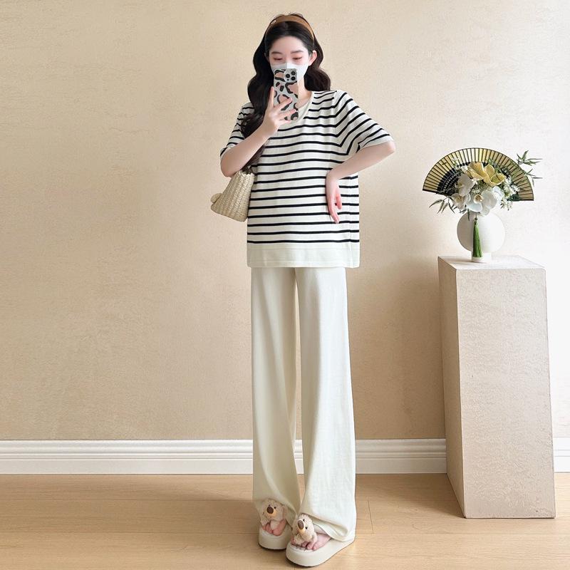 2026 Summer Ice Silk Knit Maternity Sportswear: Casual Loose Plus Size Two-Piece Set