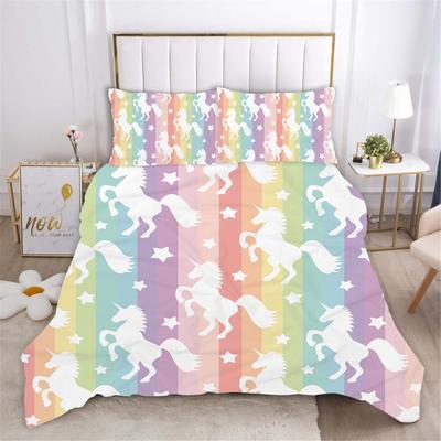 Unicorn Quilt Cover Rainbow Cartoon Anime Duvet Printed Comforter  Polyester Bedding Twin Size Children Gift Various Sizes