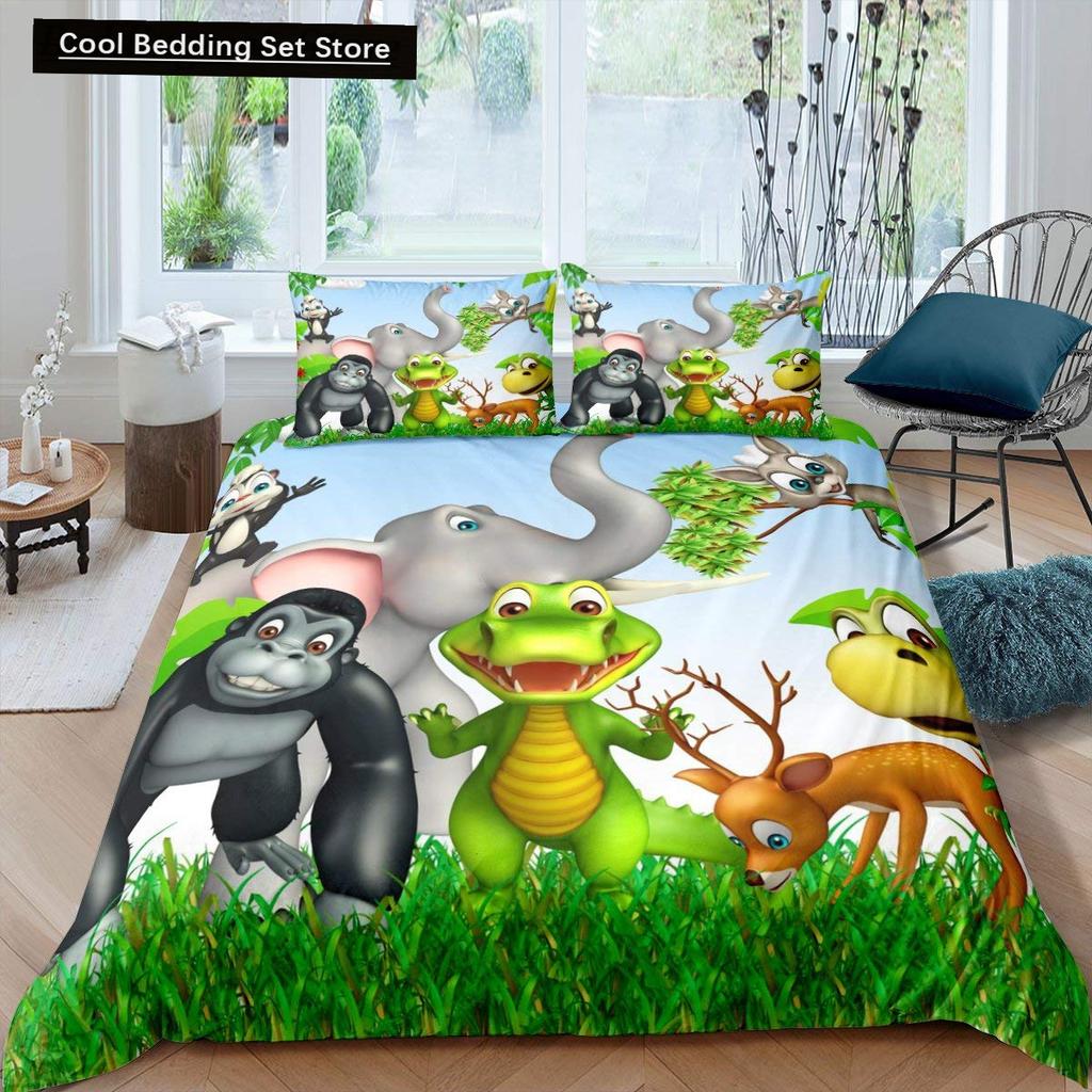 Kids Cartoon Animal Zebra Giraffe Fox Kangaroo King Queen Duvet Cover Boy Girl Rabbit Wildlife Bedding Set Polyester Quilt Cover