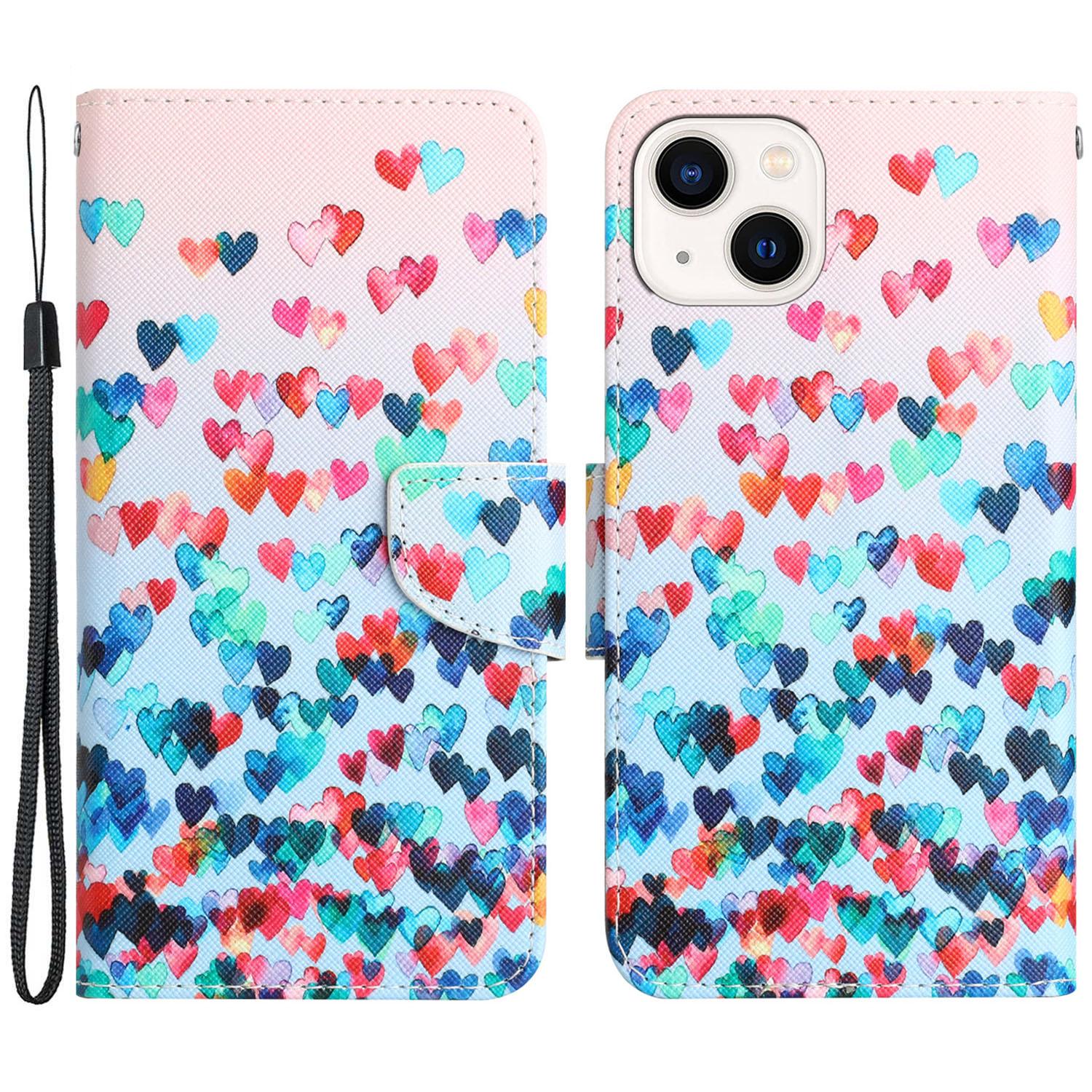 

Чехол-книжка для iPhone 15 с принтом, из ПУ кожи, с подставкой и ремешком Love Heart