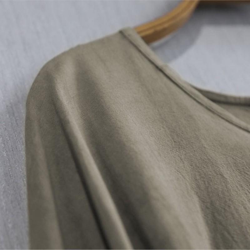 Johnature Femeie Toamna Epocă Spălat Retro Largi Rochie A-Line Culoare Solidă Mâneci Lungi Rochie O-Gât