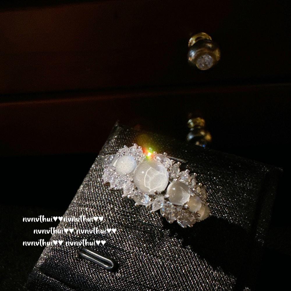 Concubine Smile Ice Chalcedony Arrangement Gemstone Ring, New Chinese Style, White Chalcedony Pink Diamond Pigeon Egg Zircon Necklace