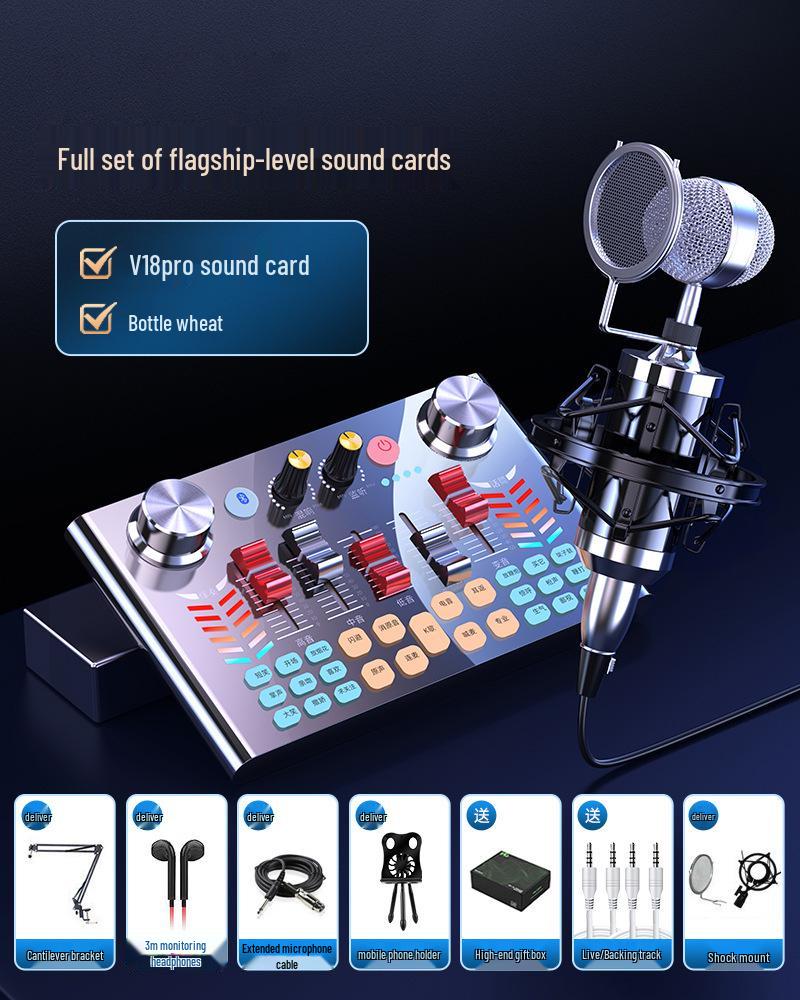 8 V18 Sound Card Set: Live Streaming Kit with Voice Changer, Microphone, and Phone/Computer Compatibility