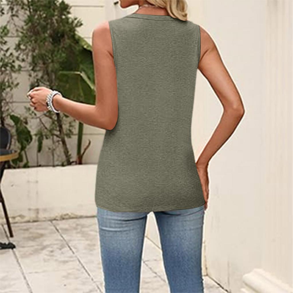Women's Fashionable  V-neck Loose Casual Pleated Sleeveless Vest Top