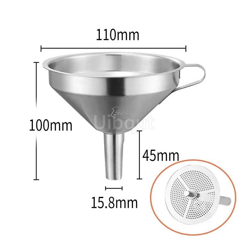 304 Stainless Steel Funnel Metal Wide Mouth Funnel With Strainer Mesh For Cooking Oil Liquid Spice Filter Home Kitchen Gadgets