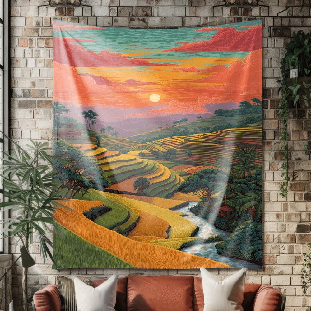 

Sunset rural scenery Digital printing polyester wall tapestry suitable for use in living rooms bedrooms offices bars and party 74x94cm(29x37in)