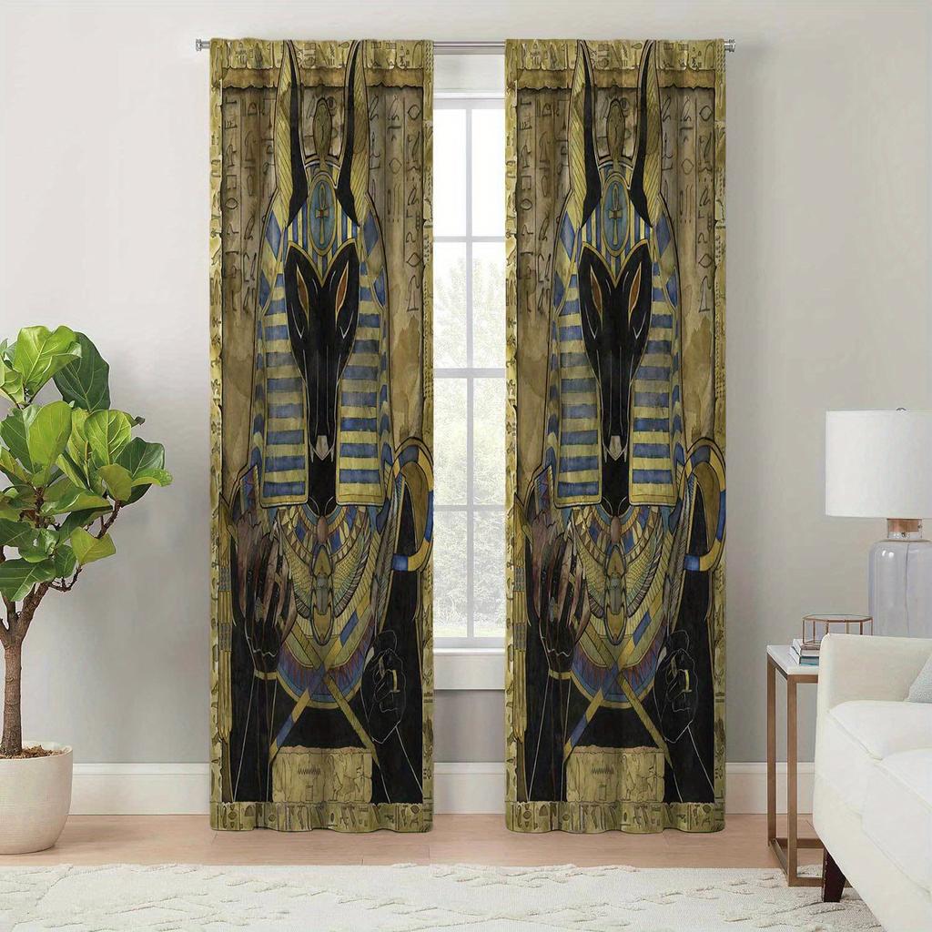 2pcs Ancient Egyptian Mural Curtains Rod Pocket DecorativePrinted Curtain Light-filtering Curtain For Kitchen Living RoomOffice
