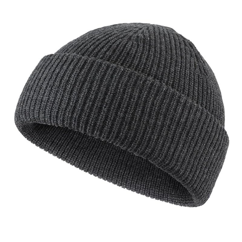 

[Connectyle] men s knit hat Shallow border knit cap ladies Plain color watch cap knit beanie dark gray