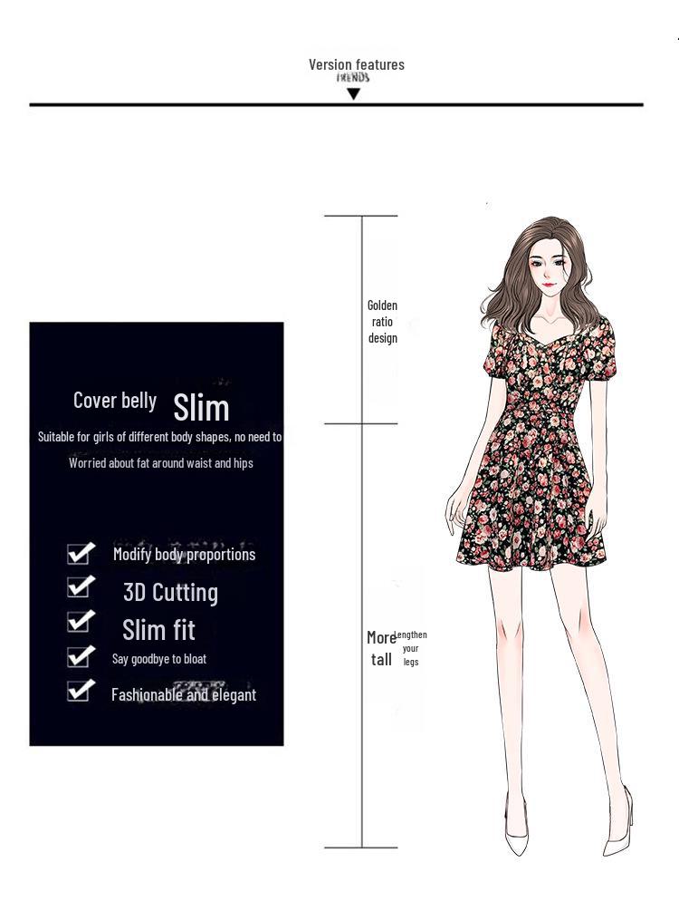 2023 Plus Size French Floral Puff Sleeve Dress: Slimming, Square Neck Summer Style