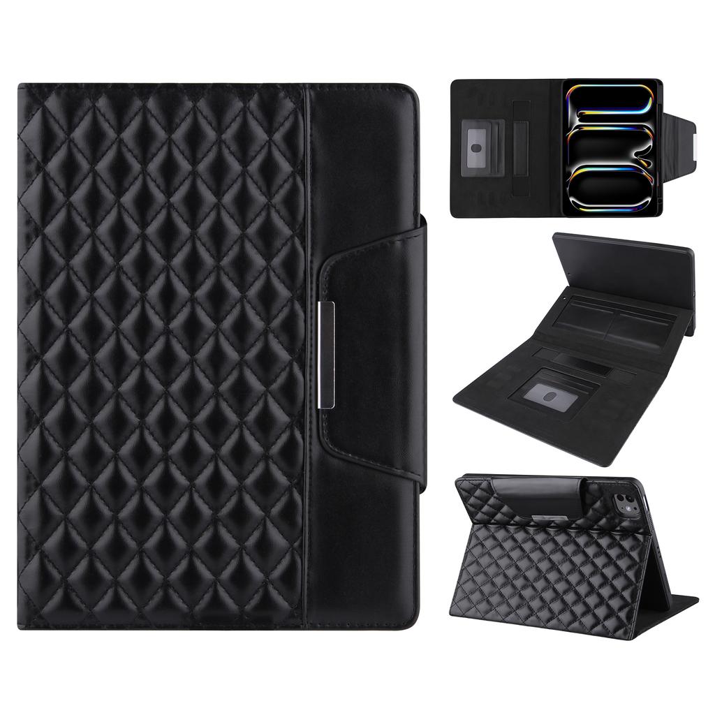 For iPad Pro 11 (2025)/11 (2024) Case Grids Leather Tablet Cover Auto Wake/Sleep Card Holder