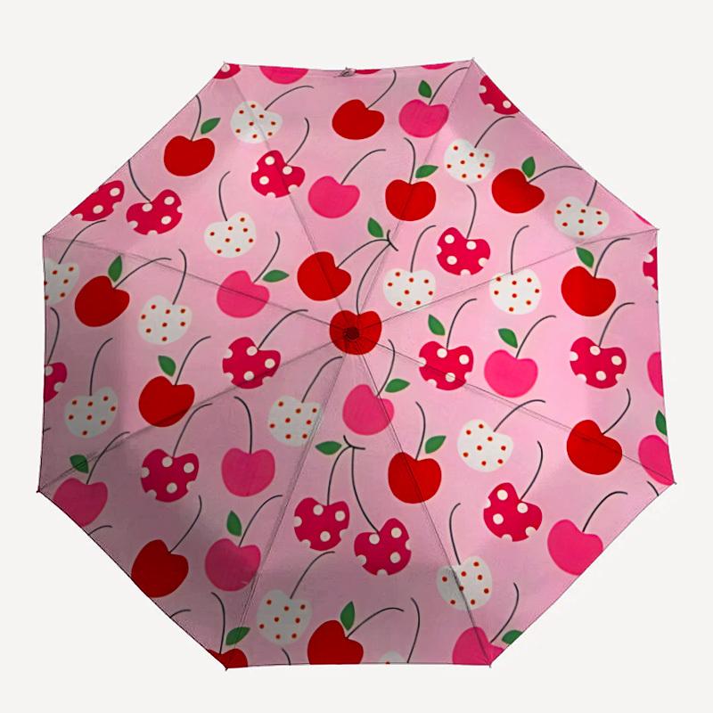 

1pc Cherry Pattern Automatic Open/Close Umbrella with Windproof, 8-Rib Sturdy Canopy, Durable Ribs, Ideal for Gifts yy251117014