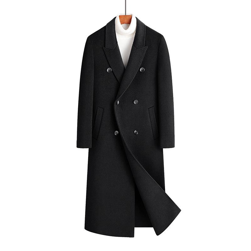 Men’s Double-Breasted Wool Trench Coat - Long Over-the-Knee Suit Collar for Autumn and Winter