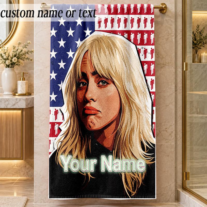 Beach TowelBillie Eilish Custom Name Text Personalized Soft Towel for Beach Pool Indoor Home Decor Gift