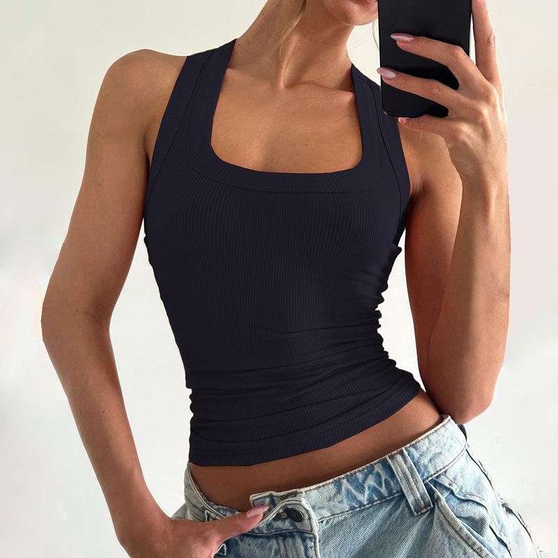 2025 Summer Women's Ribbed U-neck Bound Edge Sleeveless Slim Fit Vest