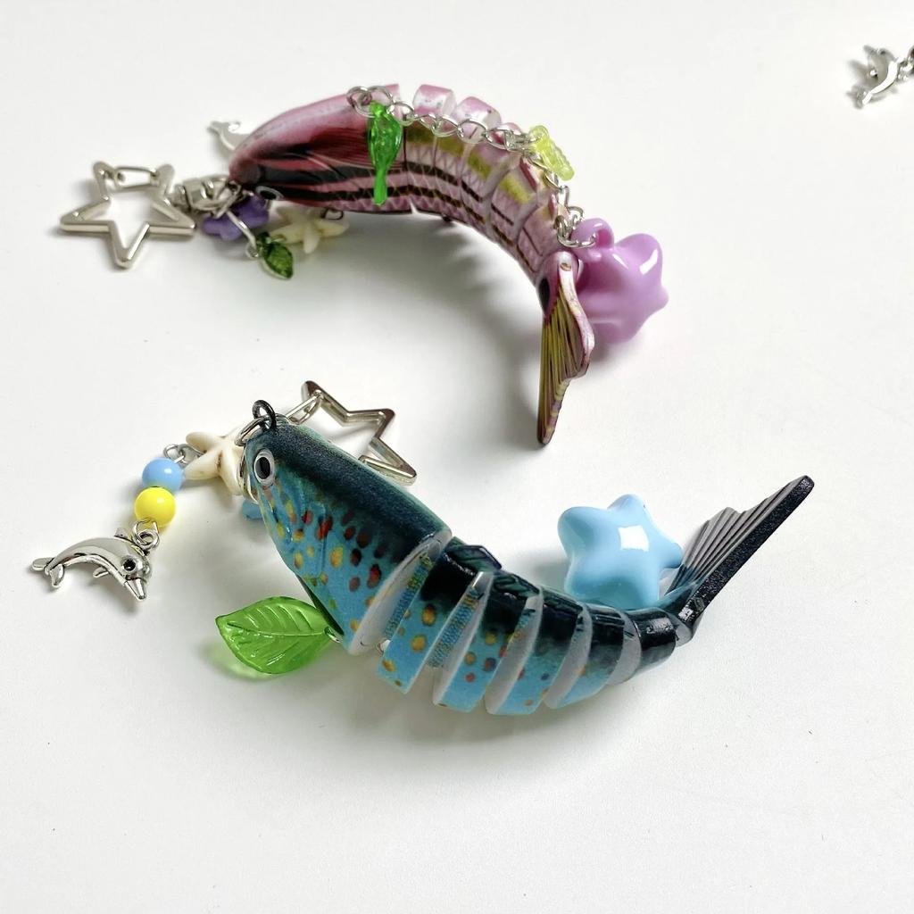 Cute Fish Resin Keychain Charm Colorful Enamel Fish Pendant with Star Beads for Bag Backpack Keyring Handmade Craft Gift