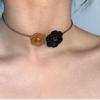 Personality Retro Maillard Black Brown Double Layer Flowers Woven Rope Fine Chain Cortex Choker Necklace for Women Charm Jewelry
