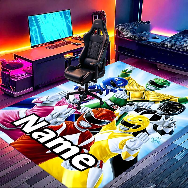 Custom Name Personalized Mighty Morphin Power Rangers Print Carpet, Versatile Home Decor Rug, for Playroom, Apartment, Balcony, Entryway, Hallway Gift