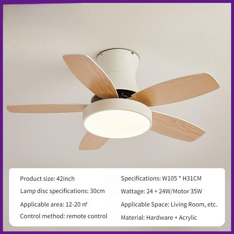 36/42/48 Full Spectrum Solid Wood Ceiling Fan Lamps Bedroom Mute LED Ceiling Fan Inch Electric Ceiling Fan Light