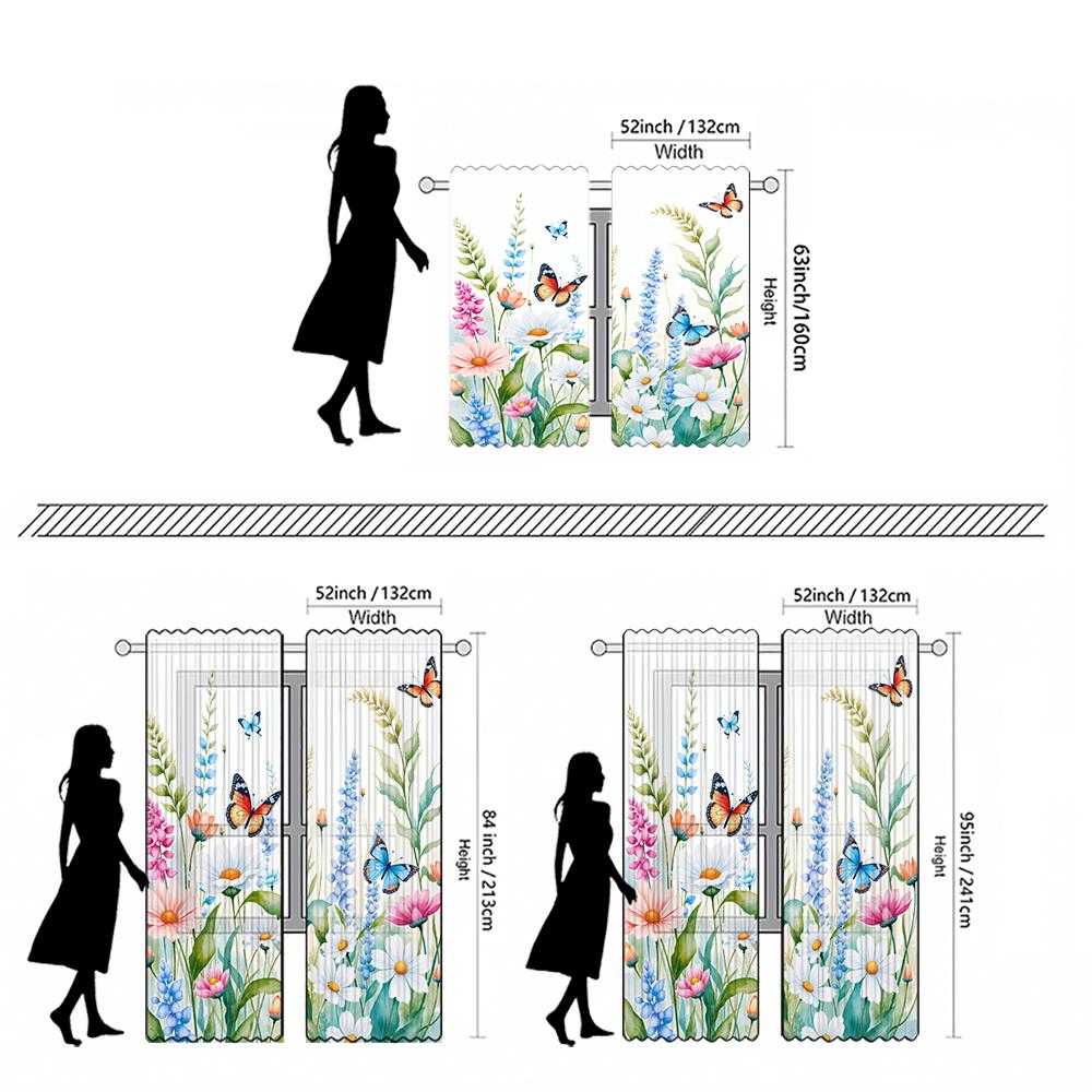 Piece Set High Definition Digital Printed Curtainwatercolor Floral Butterflies Pastel Colors Curtain Stylehome With Rod Pocket Polyester