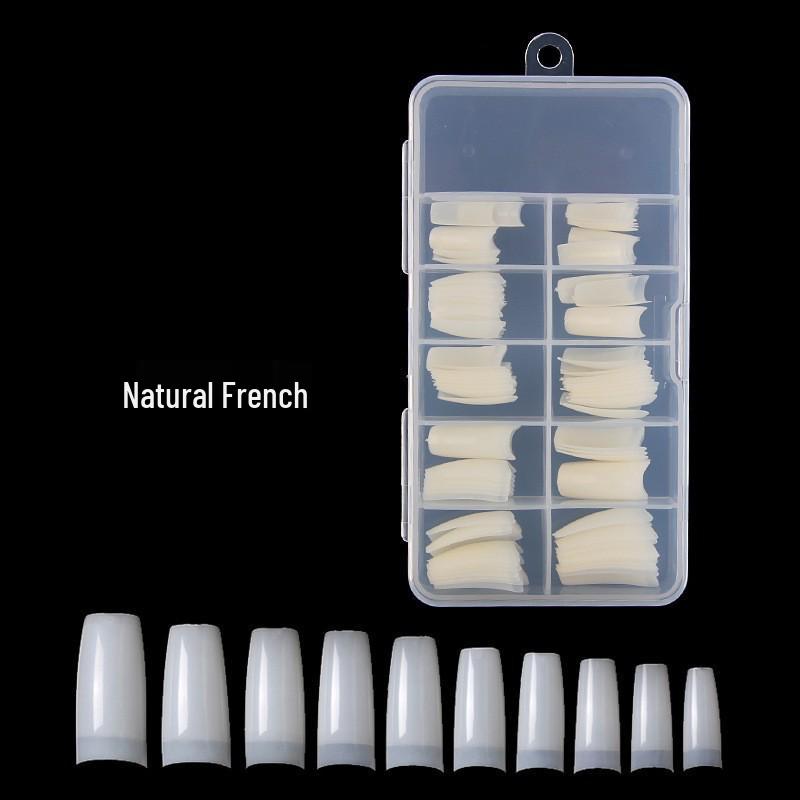 Korean Style Natural Crystal Full & Half Cover False Nail Tips - 100 Pieces Boxed French Manicure