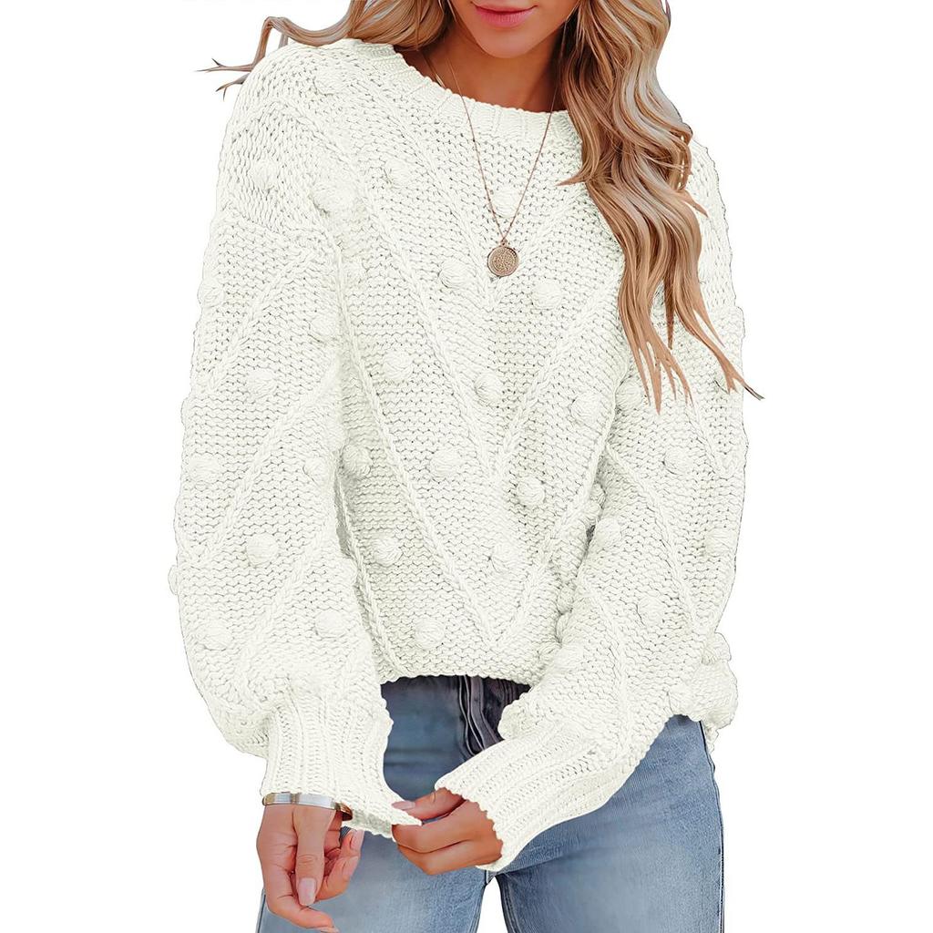 GMXIA Autumn Winter Hairball Sweater Loose Long Sleeve Pullover Sweater for Women