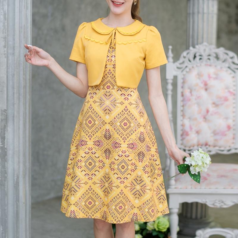 ZANZEA Women Casual Fake Two Piece Patchwork Short Sleeve Print Dress