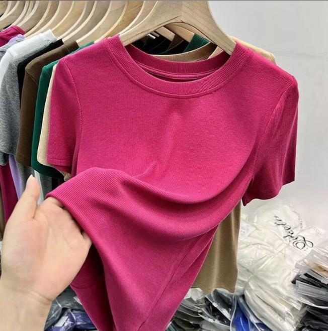 Letní tričko s krátkým rukávem Bílá trička Dámská Plus Size Slim Fit Vrchní oblečení s kulatým výstřihem Jednobarevné Měkké Pohodlné Tričko Tenké