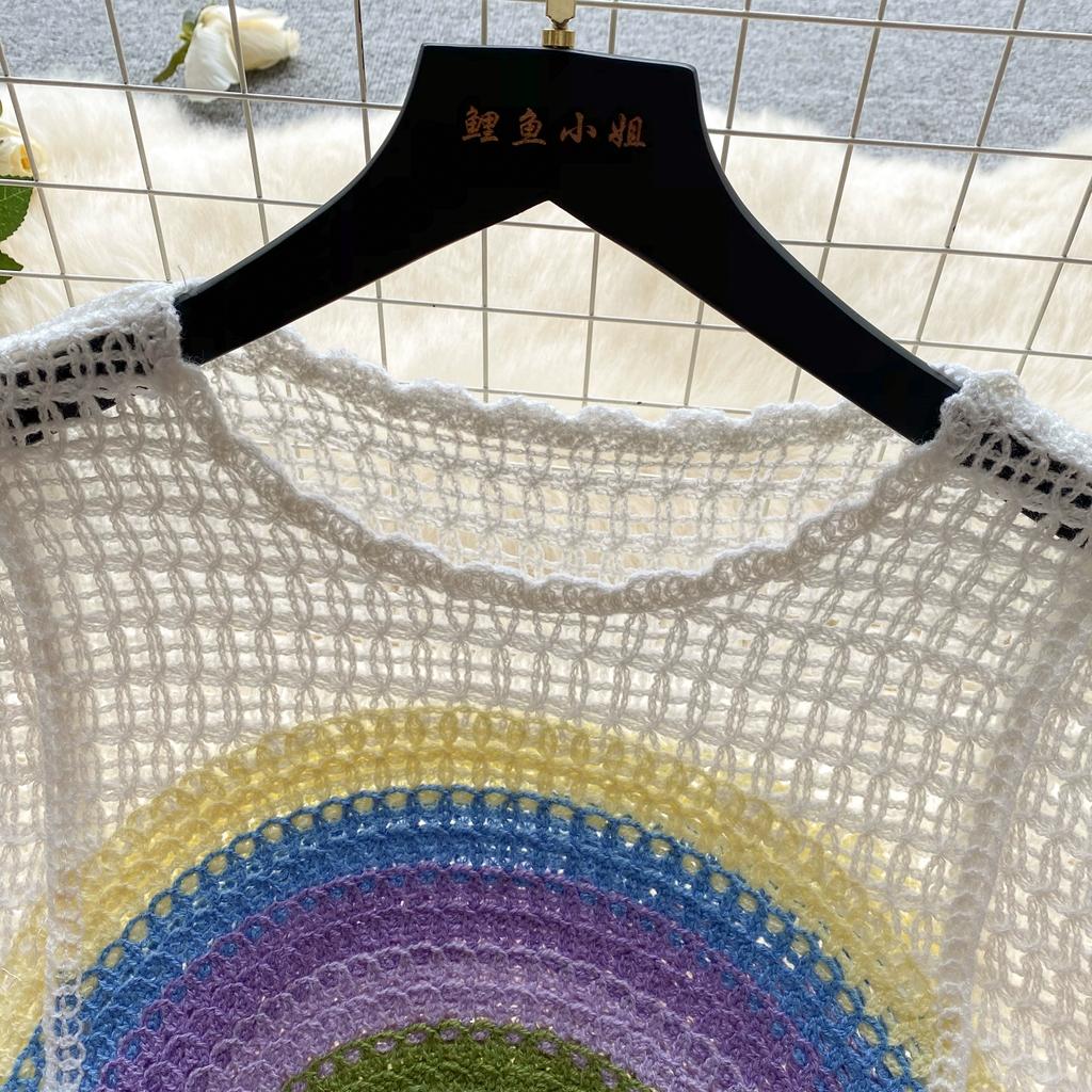 DIMANAF 2024 New Women Bat Vest T-Shirt Knitted Basic Fashion Tops Colorful Lace Tees Casual Loose Green Tees