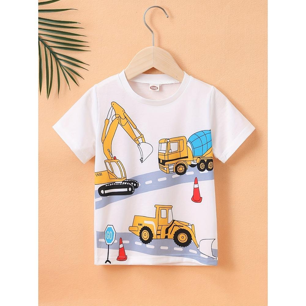 Children's T-Shirt Kids Clothes Cartoon Excavator Graphic T Shirts Short Sleeve Boys Summer Clothes O-Neck Toddler Boy Clothing