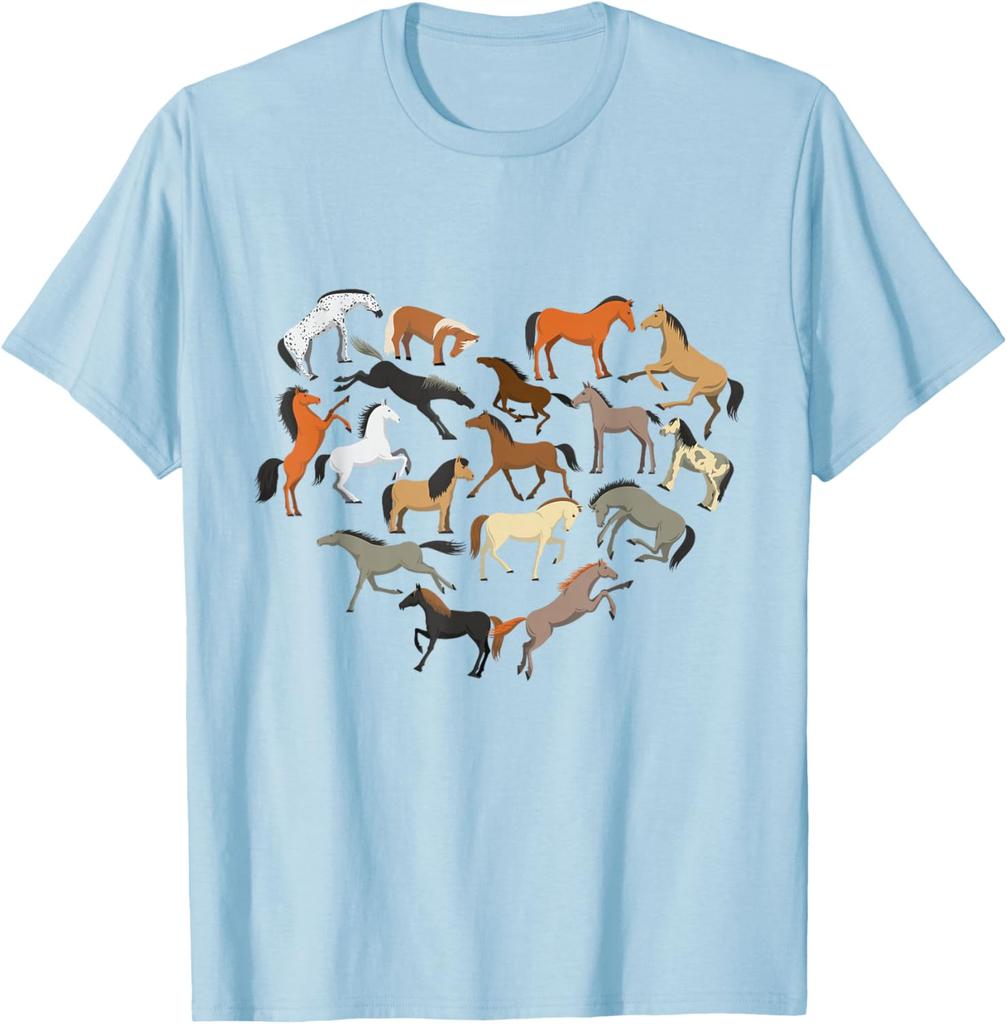 Horse Heart Collage Graphic Tee Horse Lover Farm Rider Casual Short Sleeve T-Shirt Men Women