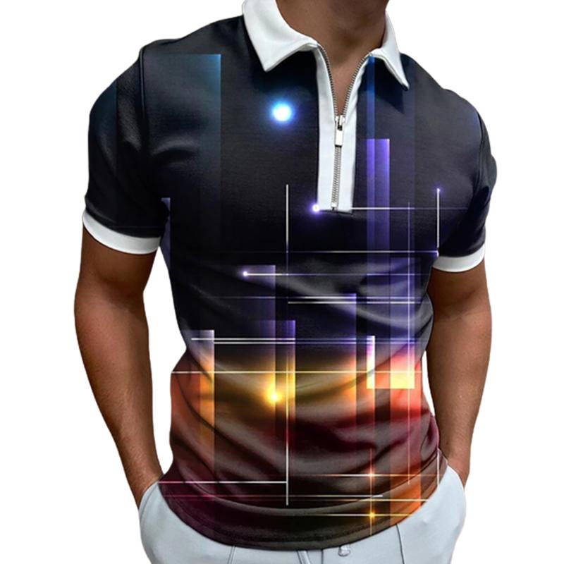 Neformální tričko s klopou Móda pro mladé pánské tričko Tričko s krátkým rukávem Tričko s krátkým rukávem Pánské tričko s 3D potiskem se zlatým pruhem