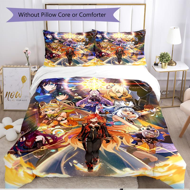 3pcs Duvet Cover Set (1*Duvet Cover + 2*Pillowcase, Without Core), Genshin Impact Print Soft All‑Season Bedding Set, Home Bedroom Decor Gift