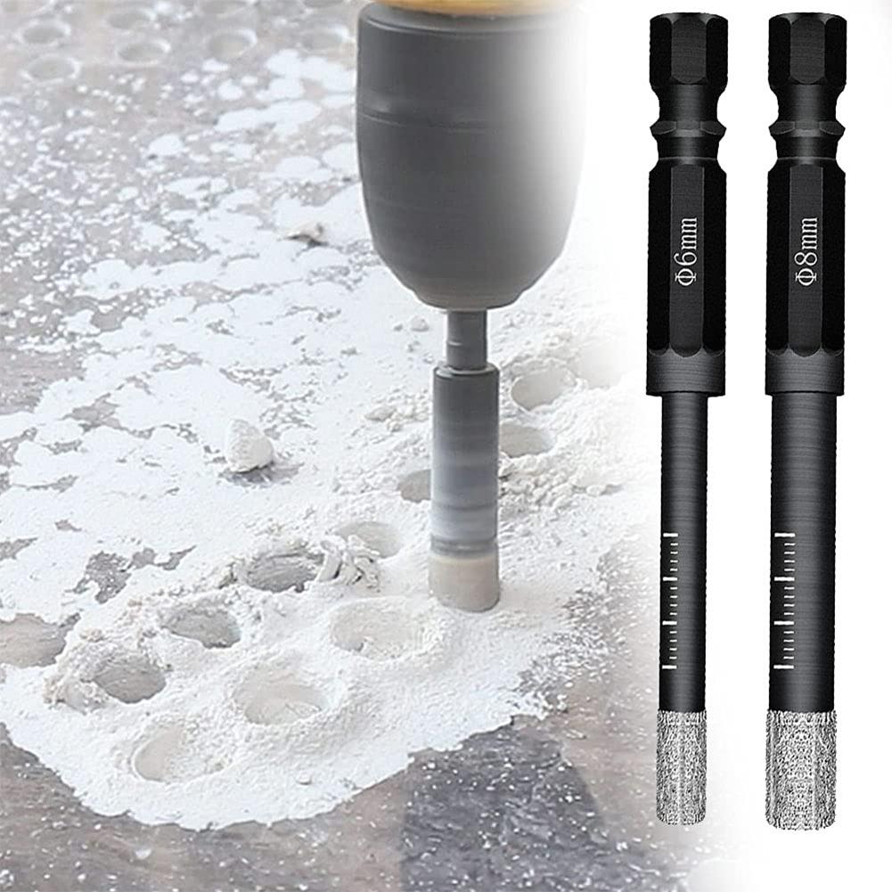Power Tool-2Pcs Diamond Tipped Dry Drill Bits 6mm 8mm for Porcelain Tile Ceramics Marble