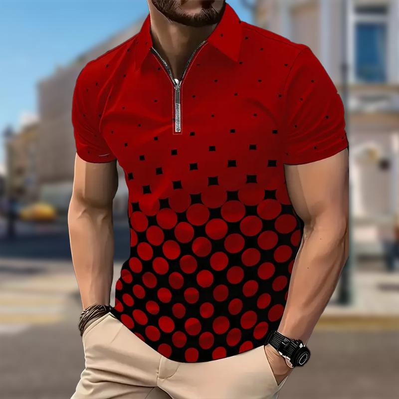 

Мужская рубашка поло повседневная на молнии с коротким рукавом модная повседневная на молнии лето весна стандартный крой черная рубашка с принтом в горошек 3D 8XL жёлтый