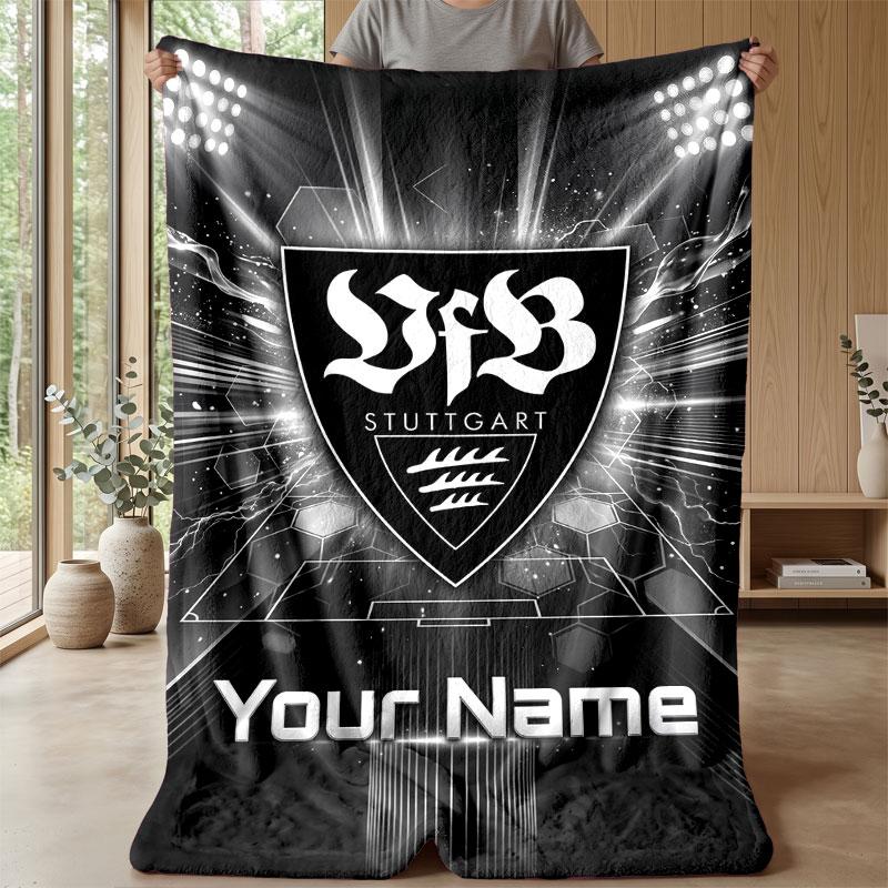 VfB Stuttgart FC Coperta in Flanella con Nome Personalizzato Logo Calcio Coperta in Pile Personalizzata Regalo Speciale per Divano Camera da Letto Casa
