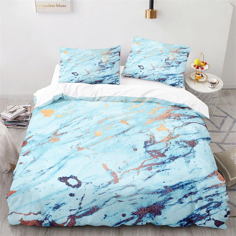 Blue Marble Print Duvet Cover Abstract Geometric Bedding Set King For Girls Kids Teens Microfiber Quilt Cover With Pillowcases