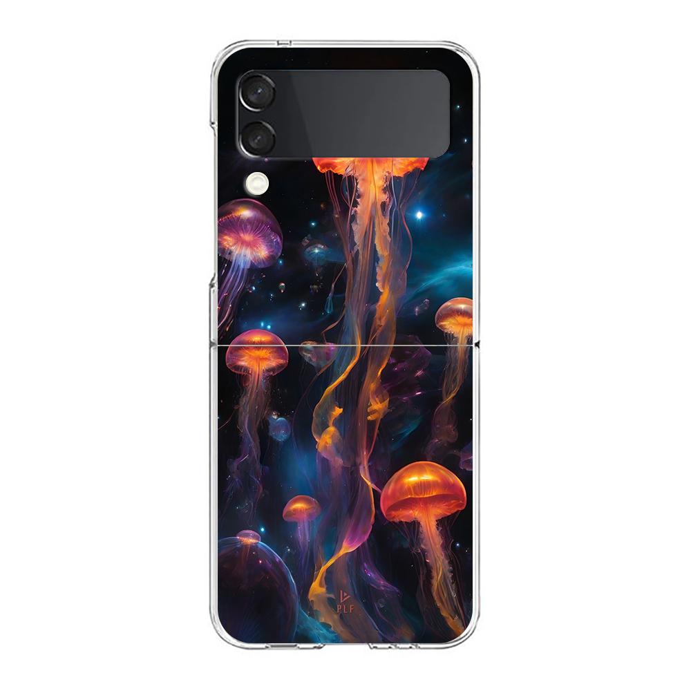Phone Cover For Samsung Galaxy Z Flip 6 5 4 Case Transparent For Samsung Z Flip 3 Hard PC Foldable Shell Pink Jellyfish Oceanic