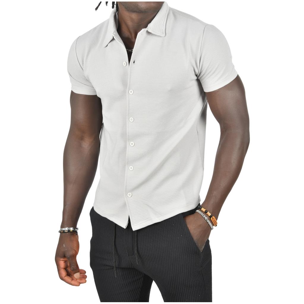 DeepSEA Slim Fit Lycra Horizontal Stripe Patterned Short Sleeve Shirt 2403241