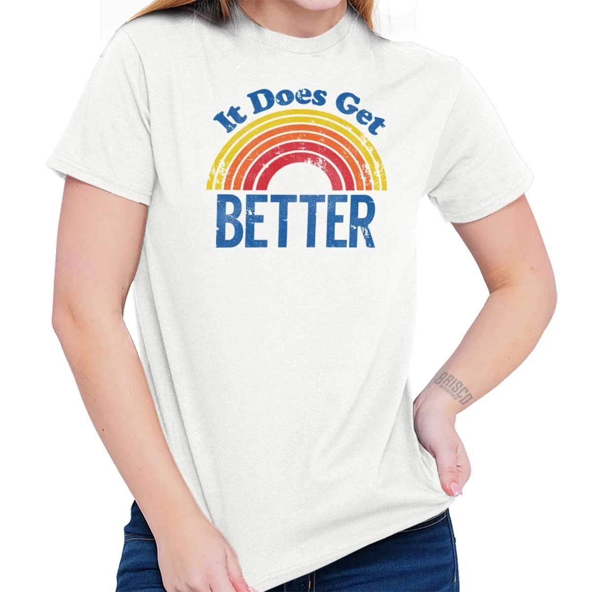 

Inspire Gay Pride Rainbow It Gets Better Womens or Mens Crewneck T Shirt Tee XL