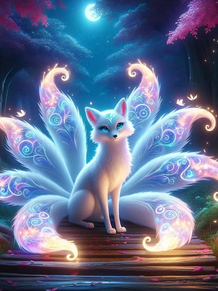 

Полный квадратный круговой 5D Diy Алмазная картинаДевятихвостый лисФэнтези вышивка Мозаика Животное Домашнее украшение Под лунным светом Full Round 20x30CM